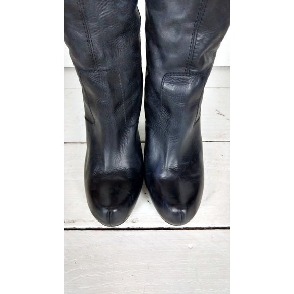 Steve Madden black leather high heel platform knee high zipper boots 7.5 - Picture 5 of 8